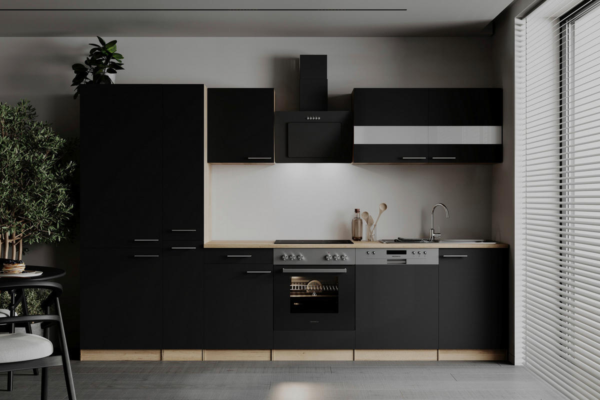 MODULKÖK UTAN VITVAROR 310 cm   i svart  - stålfärgad/svart, Basics, metall/trämaterial (310cm) - Respekta