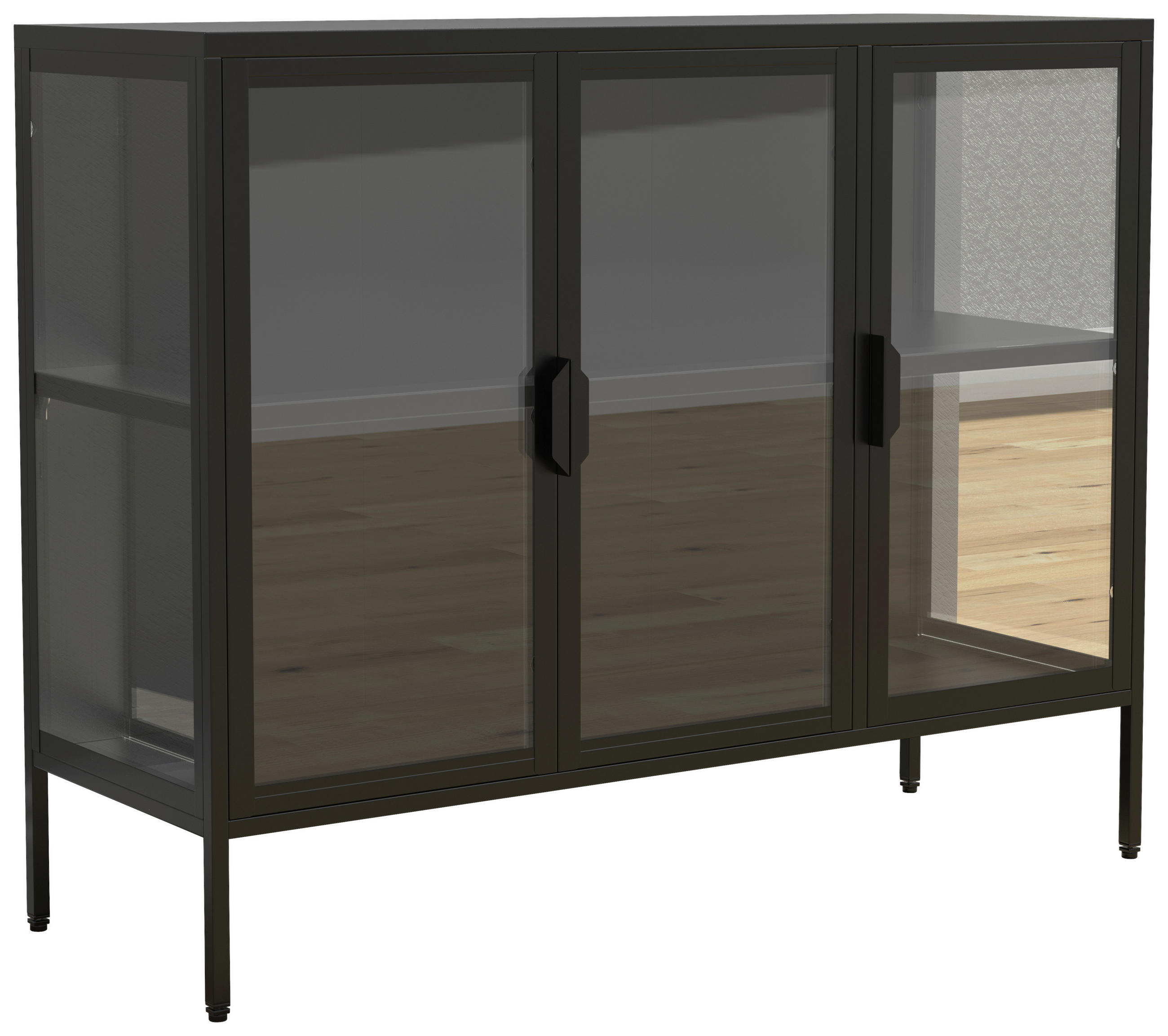 VITRINE Floka in Schwarz  - Transparent/Schwarz, Design, Glas/Metall (110/80/35cm) - MID.YOU