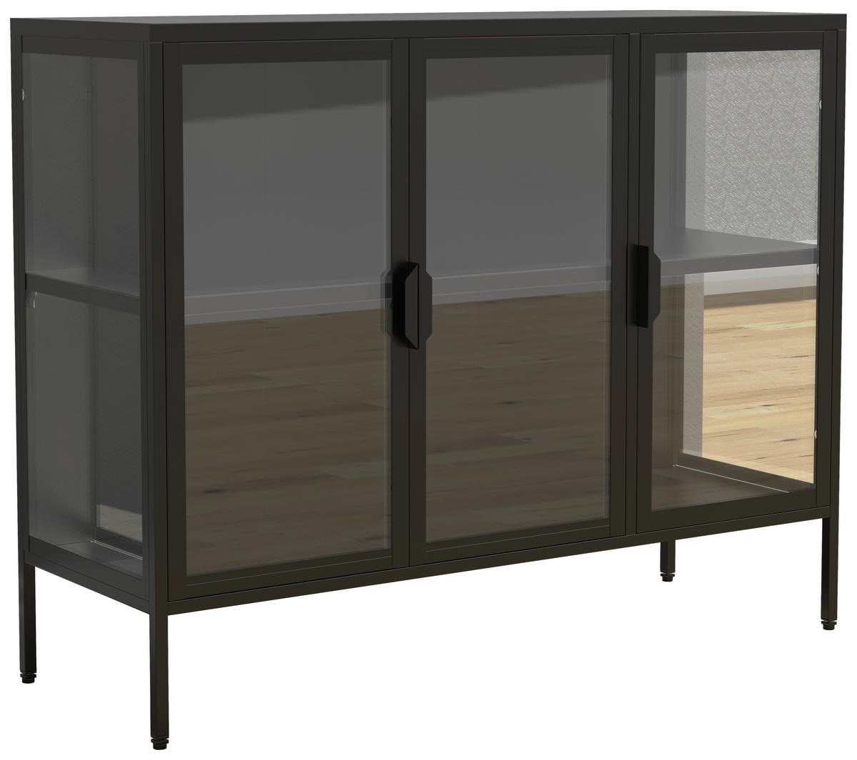 VITRINE Schwarz  - Transparent/Schwarz, Design, Glas/Metall (110/80/35cm) - MID.YOU