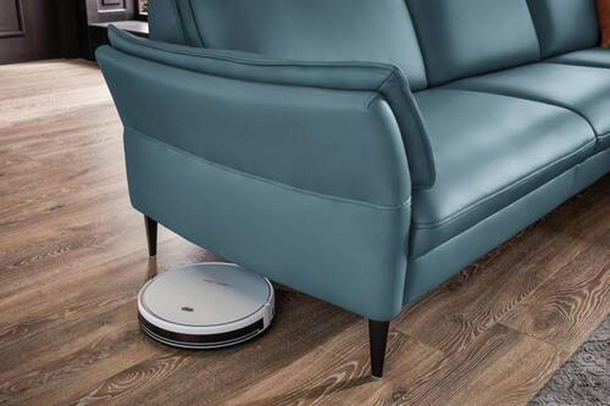 ECKSOFA in Echtleder Blau  - Blau/Schwarz, Design, Leder/Metall (334/172cm) - Valdera