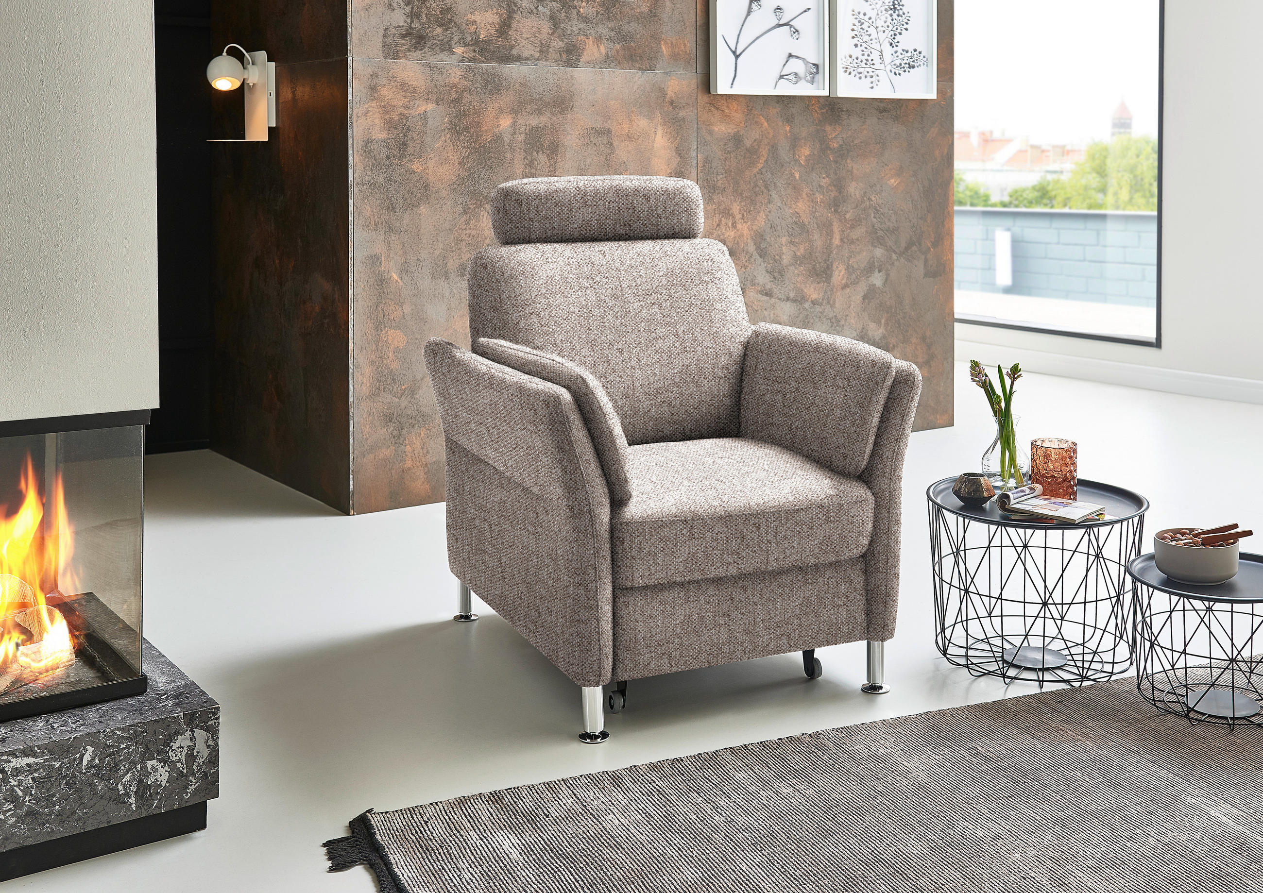 SESSEL in Flachgewebe Hellbraun  - Chromfarben/Hellbraun, Konventionell, Textil/Metall (86/87/93cm) - Beldomo System