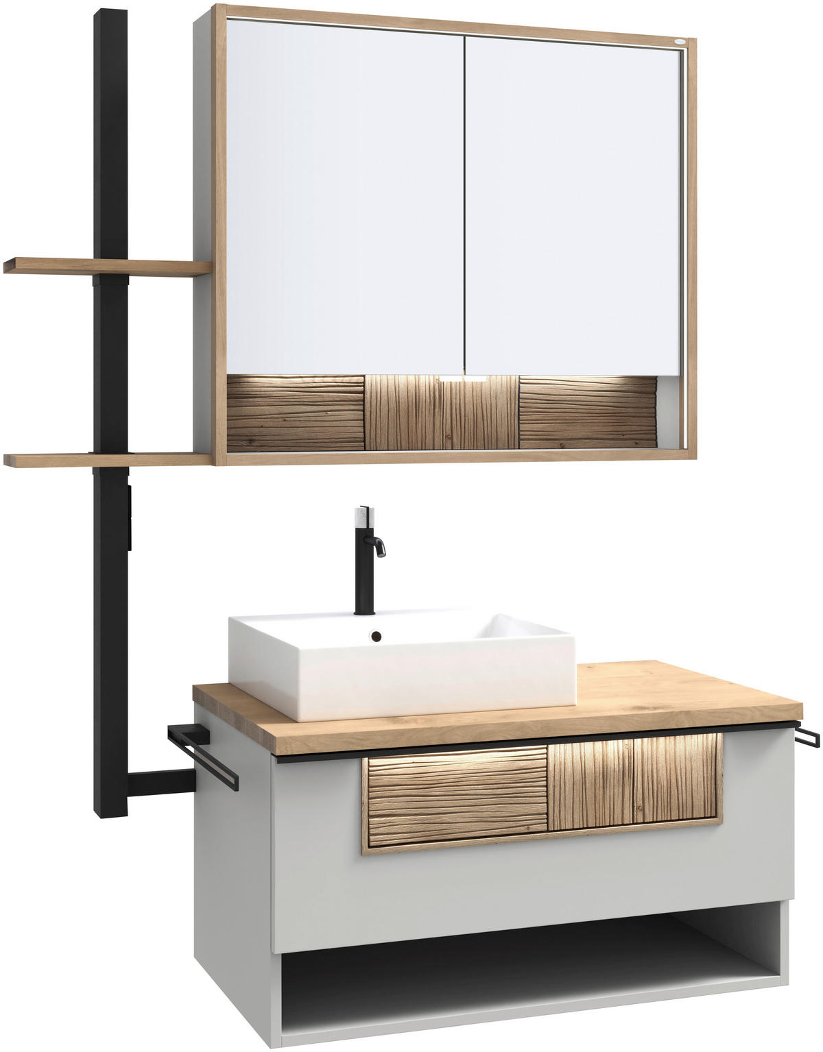 BADEZIMMER 3-teilig  in 128,5 cm  - Wildeiche/Schwarz, LIFESTYLE, Glas/Holz (128,5cm) - Voglauer