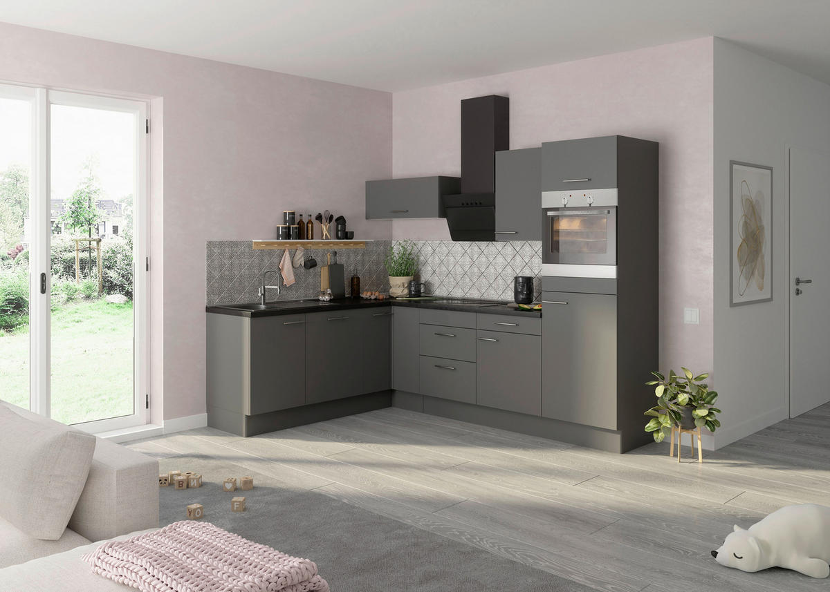 ECKKÜCHE 200/270 cm  in Grau  - Edelstahlfarben/Anthrazit, Basics, Holzwerkstoff/Metall (200/270cm) - Optifit