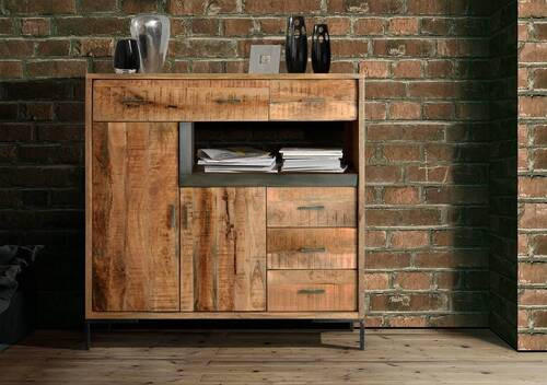 COMODĂ ÎNALTĂ 135/132/40 cm  - culoare natur/negru, Natur, metal/lemn (135/132/40cm) - MID.YOU