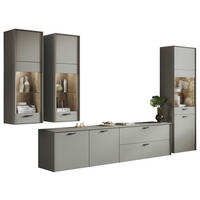 WOHNWAND  in Grau, Taupe, Eichefarben  360/205/50 cm  - Taupe/Eichefarben, MODERN, Glas/Holzwerkstoff (360/205/50cm) - Celina Home