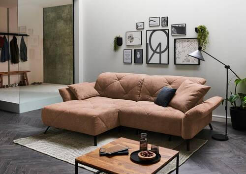 ECKSOFA inkl. Funktionen Kupferfarben Webstoff  - Schwarz/Kupferfarben, Design, Textil/Metall (173/244cm) - Moderano