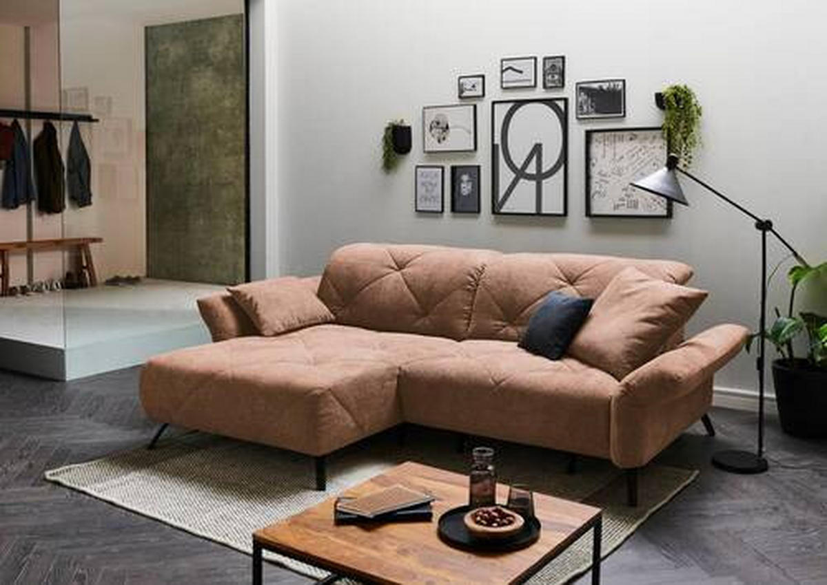 ECKSOFA in Webstoff Kupferfarben  - Schwarz/Kupferfarben, Design, Textil/Metall (173/244cm) - Moderano