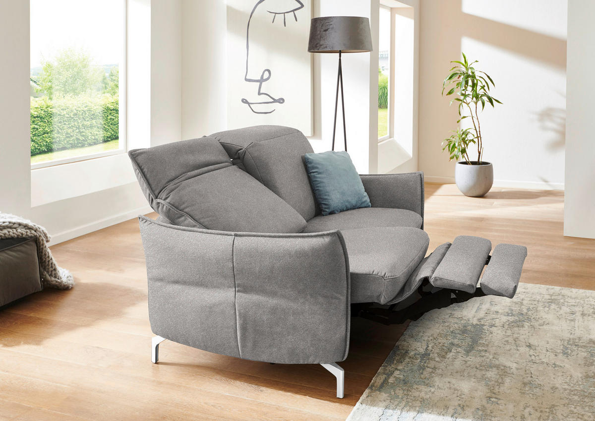 2-SITZER-SOFA in Chenille Grau, Weiss  - Weiss/Schwarz, Modern, Textil/Metall (154/89/109cm) - Livetastic