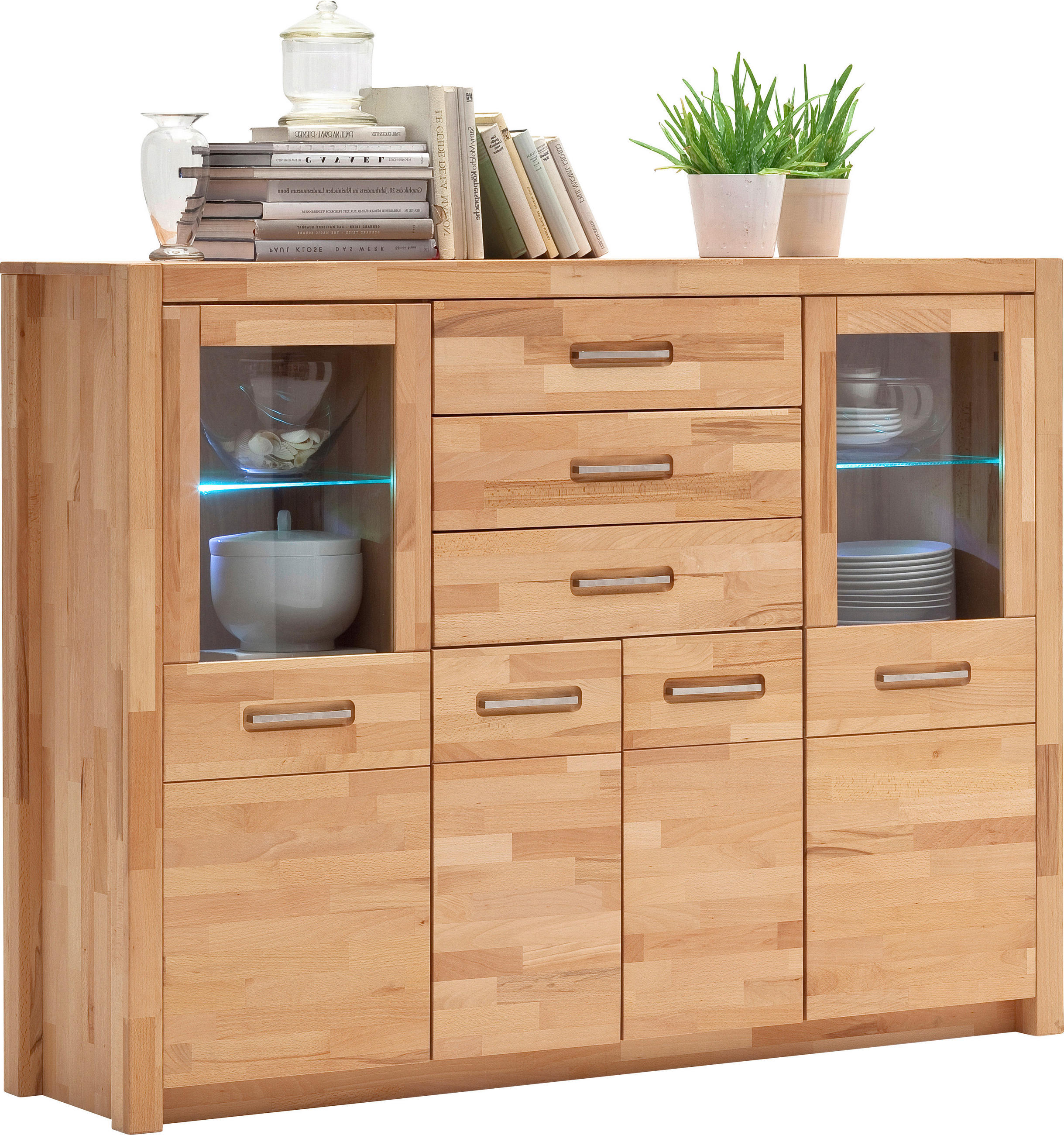 HIGHBOARD  in 163/122/40 cm  - Buchefarben/Alufarben, Design, Glas/Holz (163/122/40cm) - MID.YOU