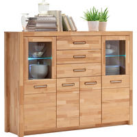 HIGHBOARD 163/122/40 cm  - Buchefarben/Alufarben, Design, Glas/Holz (163/122/40cm) - MID.YOU