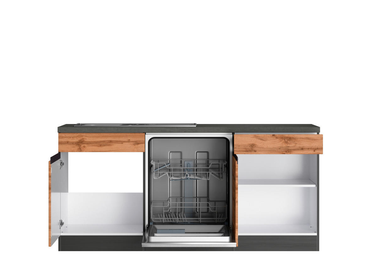 Eckküche Turin mit Geräten 240/300 cm  in Graphitfarben, Eiche Wotan  - Eiche Wotan/Graphitfarben, Design, Holzwerkstoff (240/300cm) - Held