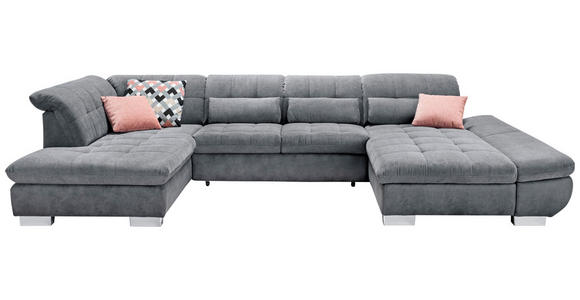 WOHNLANDSCHAFT in Mikrofaser Grau - Chromfarben/Grau, Design, Kunststoff/Textil (211/350/204cm) - Xora
