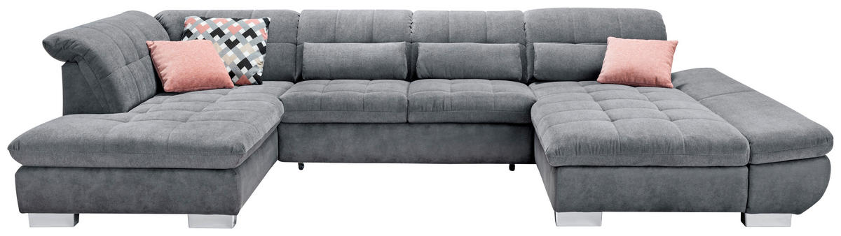 SEDEŽNA GARNITURA, mikrovlakna siva  - barve kroma/siva, Design, umetna masa/tekstil (211/350/204cm) - Xora