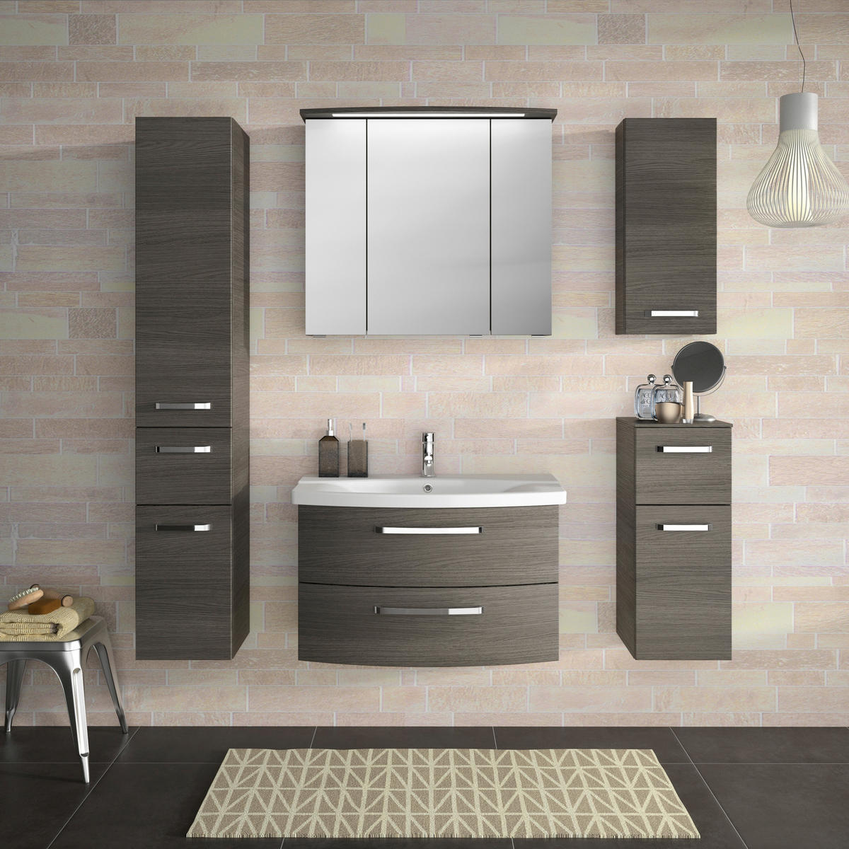 BADEZIMMER 3-teilig  in 84 cm  - Chromfarben/Graphitfarben, MODERN, Glas/Keramik (84cm) - Sadena