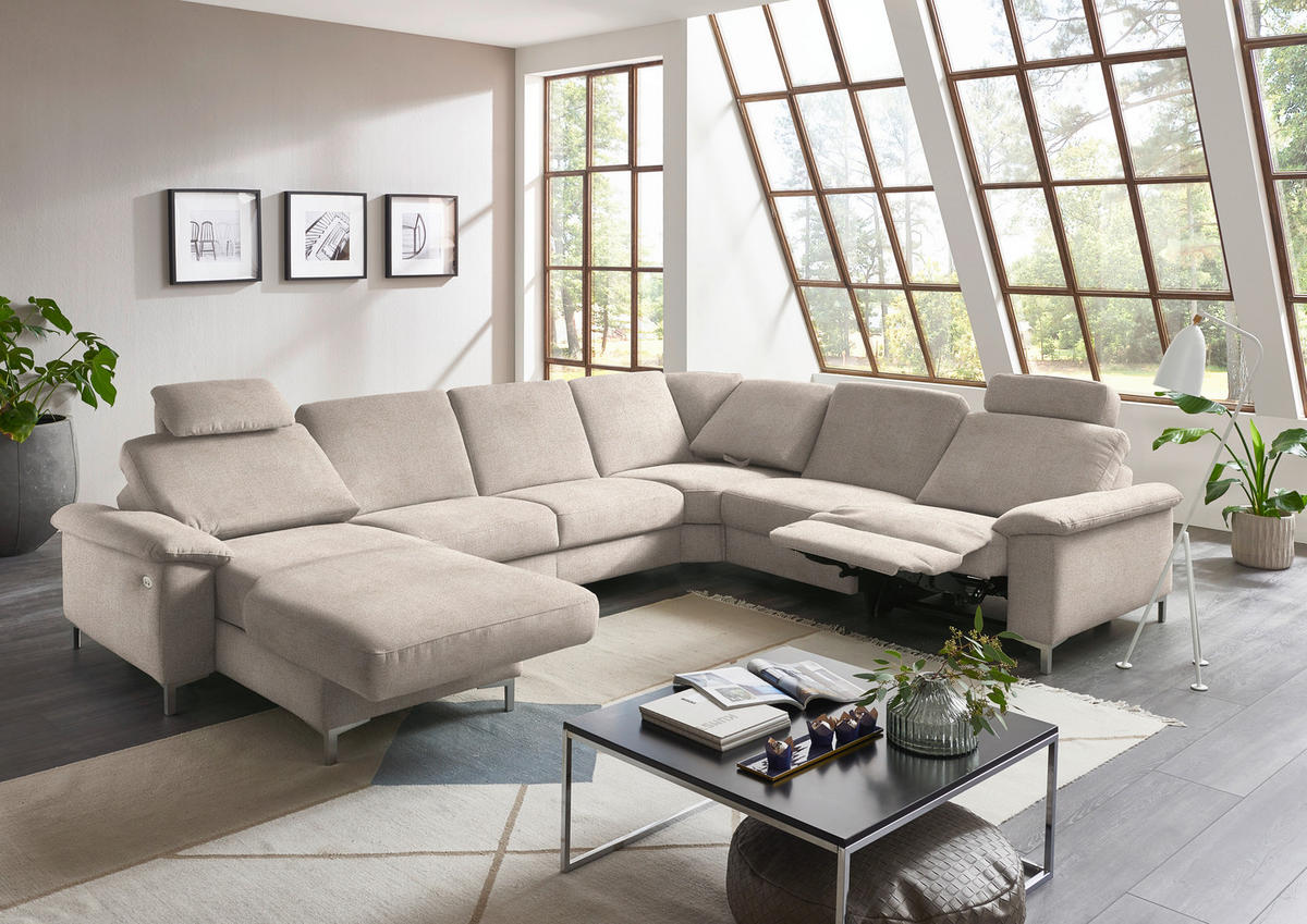 WOHNLANDSCHAFT in Chenille Hellbraun  - Hellbraun/Alufarben, Design, Textil/Metall (170/333/265cm) - Dieter Knoll