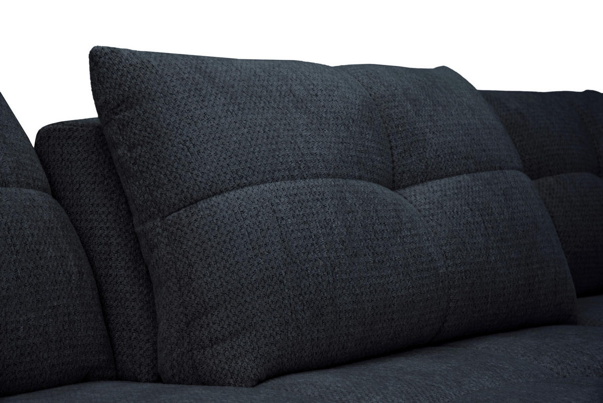 ECKSOFA Dunkelblau Chenille Armlehnenkissen, Rücken echt, Sitztiefenverstellung  - Schwarz/Dunkelblau, KONVENTIONELL, Textil/Metall (313/215cm) - Hom`in