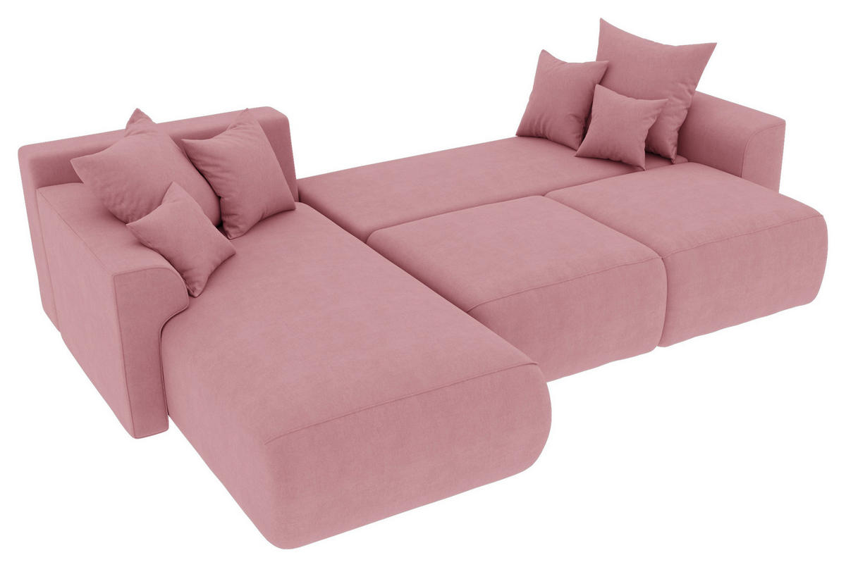 ECKSOFA in Velours Rosa  195/293 cm  - Chromfarben/Rosa, KONVENTIONELL, Kunststoff/Textil (195/293cm) - Carryhome