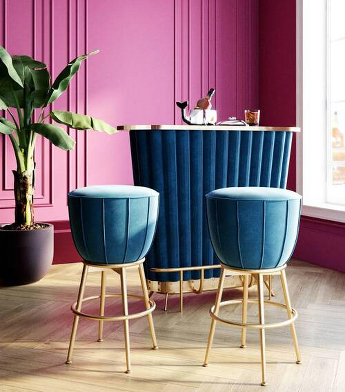 BARHOCKER Samt Goldfarben, Petrol Edelstahl  - Goldfarben/Petrol, LIFESTYLE, Textil/Metall (47/74/47cm) - Kare-Design