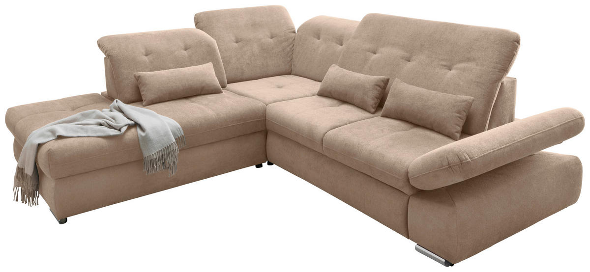 ECKSOFA in Chenille Hellbraun  - Chromfarben/Hellbraun, MODERN, Textil/Metall (254/280cm) - Livetastic
