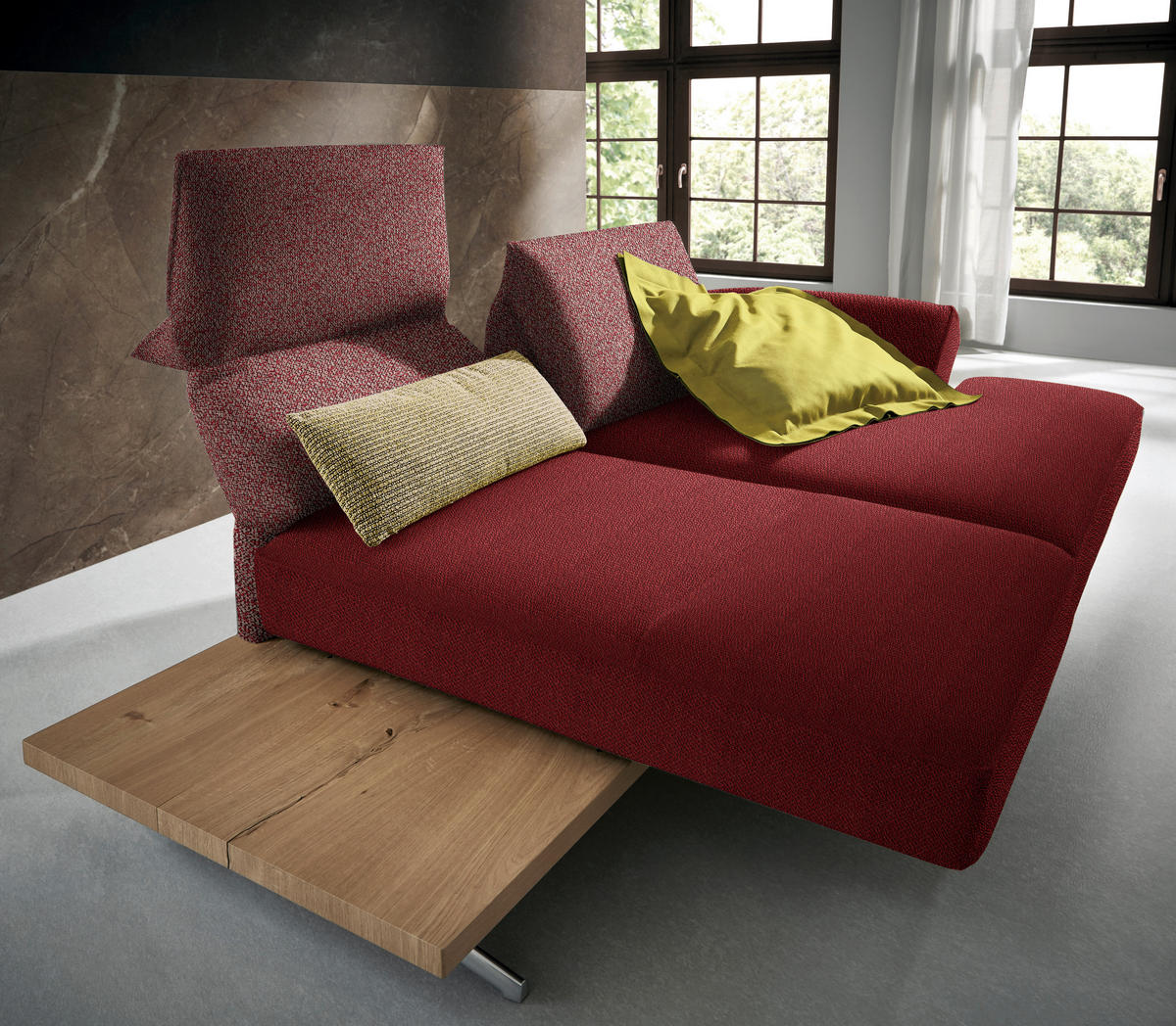 ECKSOFA in Flachgewebe Rot  - Chromfarben/Rot, Design, Holz/Textil (240/132cm) - Koinor