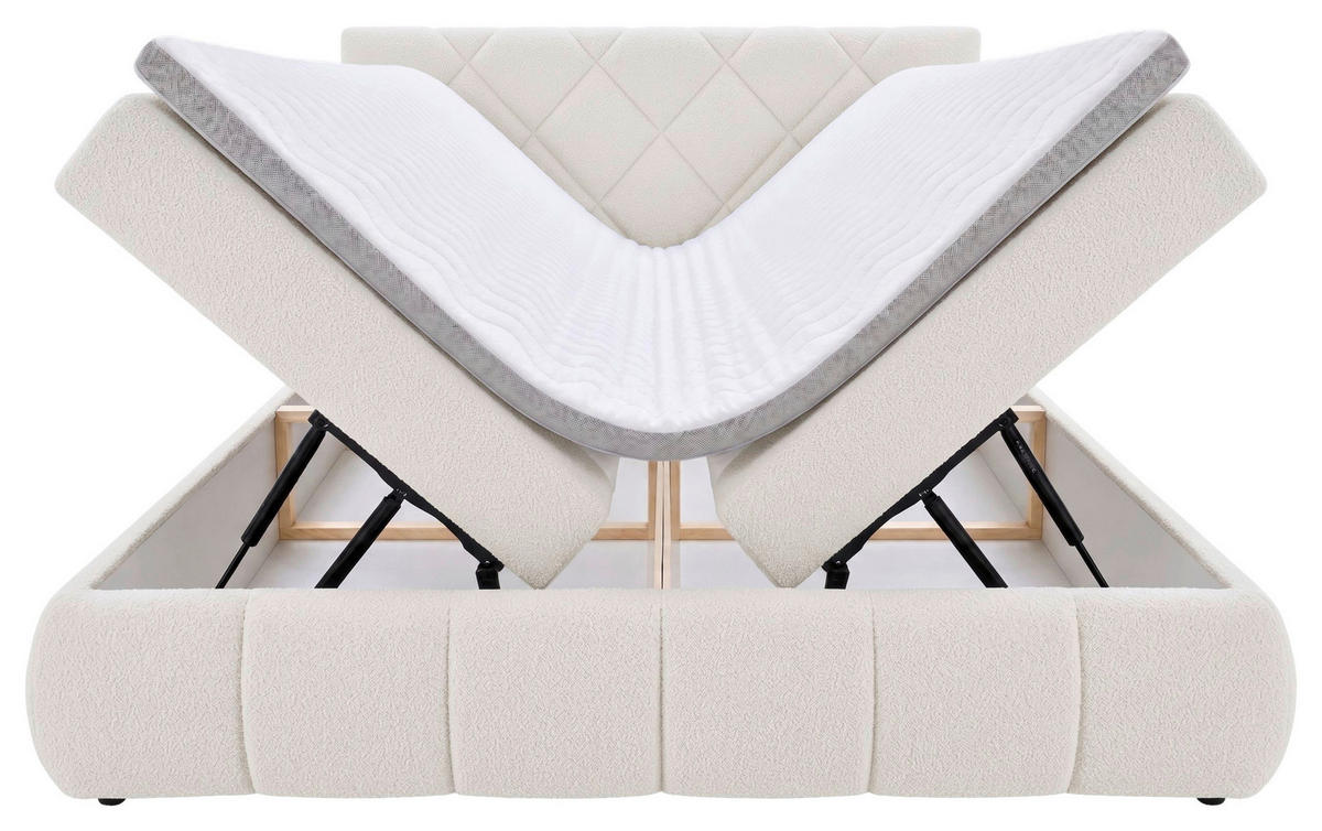 BOXBETT 180/200 cm,  in Beige, gepolstertes Kopfteil, Bettkasten, Topper, Matratzen, H3 + H3 = fest  - Beige/Schwarz, Design, Kunststoff/Textil (180/200cm) - Chameo
