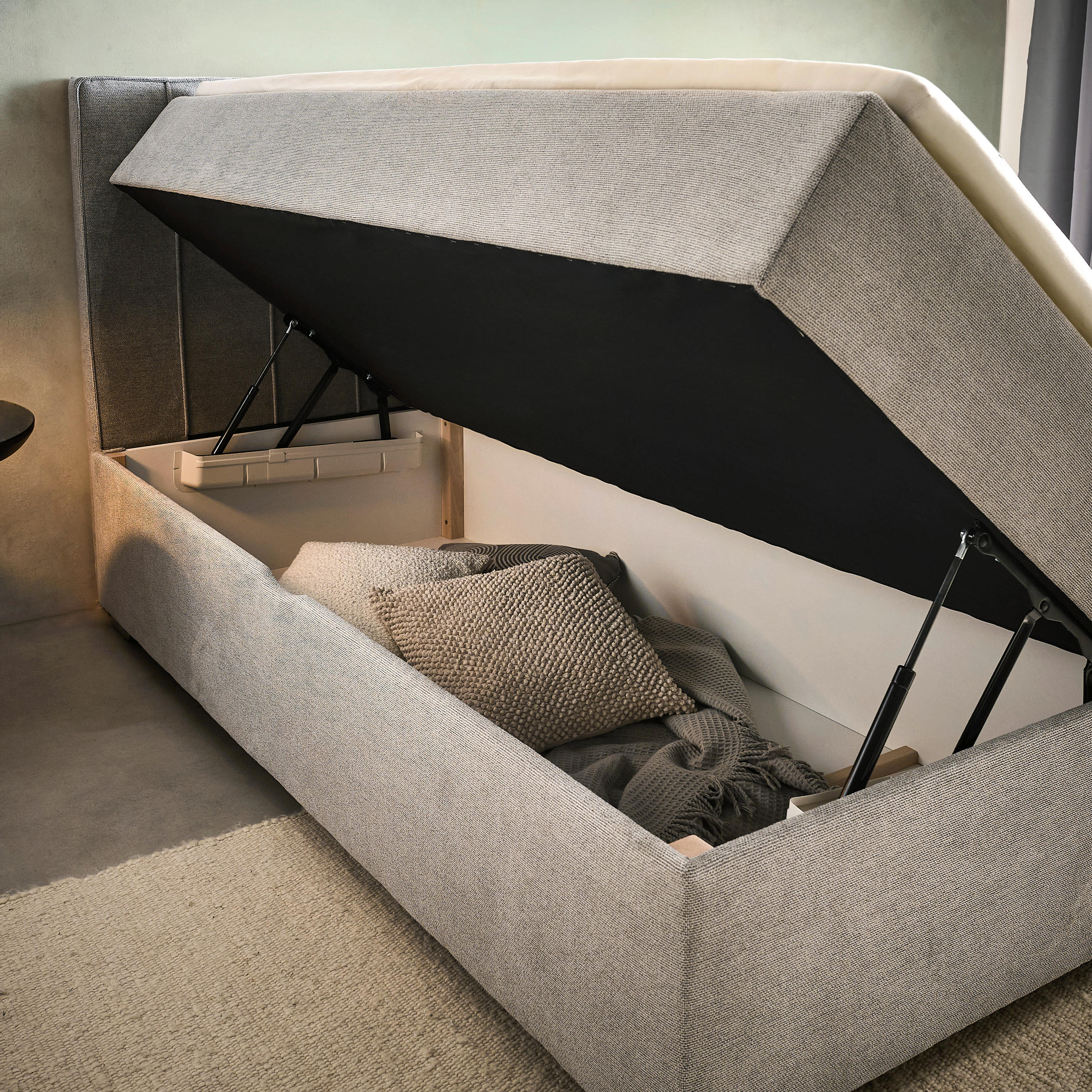 Thumbnail - Boxxx Boxbett, Grau, Textil, H3, Höhe ca. 24 cm, 160x200 cm, Bettkasten, gepolstertes Kopfteil, Topper durchgehend, in v...