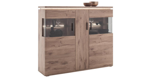 HIGHBOARD Eiche dunkel  150/124/38 cm  - Eiche dunkel/Anthrazit, KONVENTIONELL, Glas/Holzwerkstoff (150/124/38cm) - Cantus
