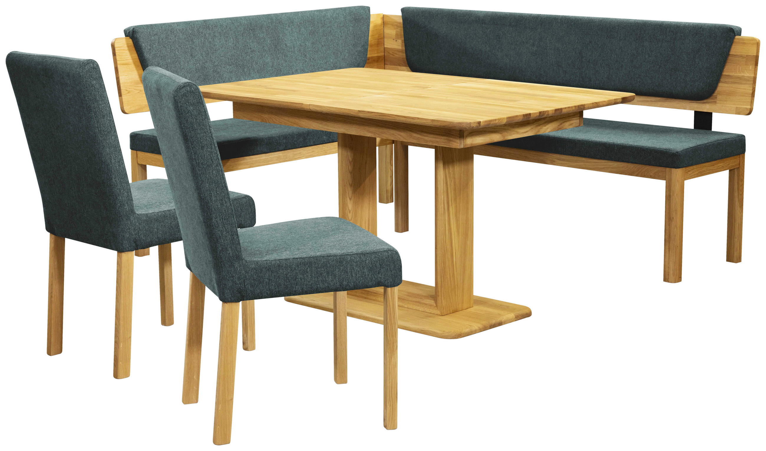 ECKBANK 155/195 cm Webstoff Türkis, Eichefarben Eiche vollmassiv   - Türkis/Eichefarben, KONVENTIONELL, Holz/Textil (155/195cm) - Linea Natura