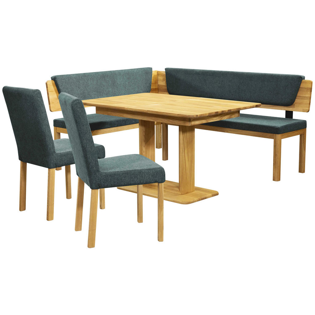 Thumbnail - Linea Natura Eckbank, Türkis, Eiche, Holz, Textil, Eiche, vollmassiv, 4-Sitzer, L-Form, Eckteil, 195x155 cm, in verschie...