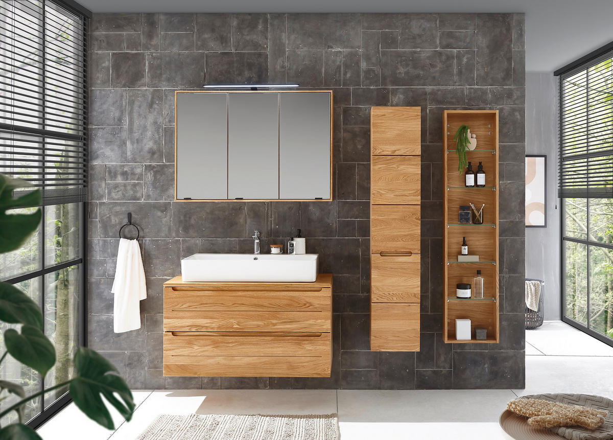 SPIEGELSCHRANK 100/70/20 cm  - Eichefarben/Schwarz, KONVENTIONELL, Glas/Holz (100/70/20cm) - Linea Natura