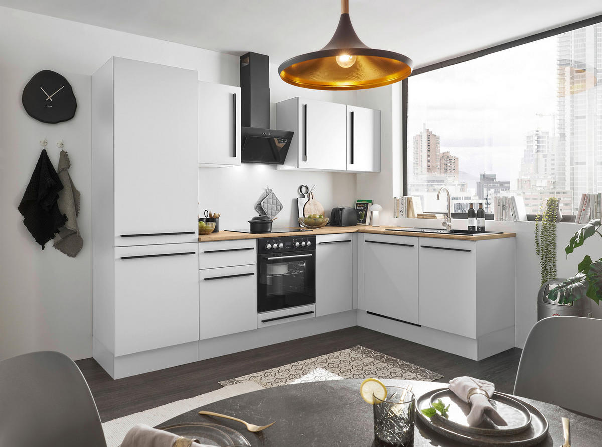 ECKKÜCHE 280/175 cm  in Weiß, Eichefarben  - Eichefarben/Schwarz, Design, Holzwerkstoff/Kunststoff (280/175cm) - MID.YOU