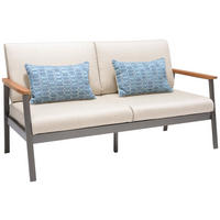 2,5-SITZER Flachgewebe Hellgrau, Dunkelgrau, Teakfarben  - Blau/Dunkelgrau, Design, Holz/Textil (161/75,5/82cm) - Modante