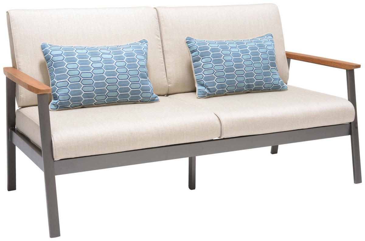 2,5-SITZER Flachgewebe Hellgrau, Dunkelgrau, Teakfarben  - Blau/Dunkelgrau, Design, Holz/Textil (161/75,5/82cm) - Modante