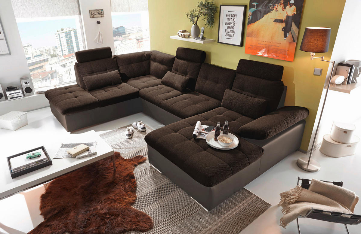 MID.YOU Wohnlandschaft Webstoff Dunkelbraun finden