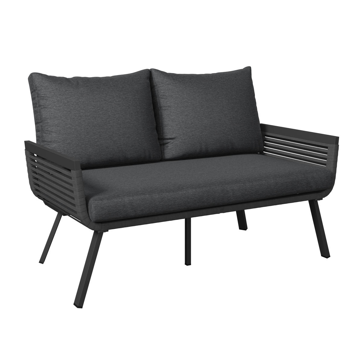 LOUNGEGARNITUR Aluminium  - Anthrazit/Schwarz, MODERN, Glas/Textil (125/74/74cm) - Ambia Garden