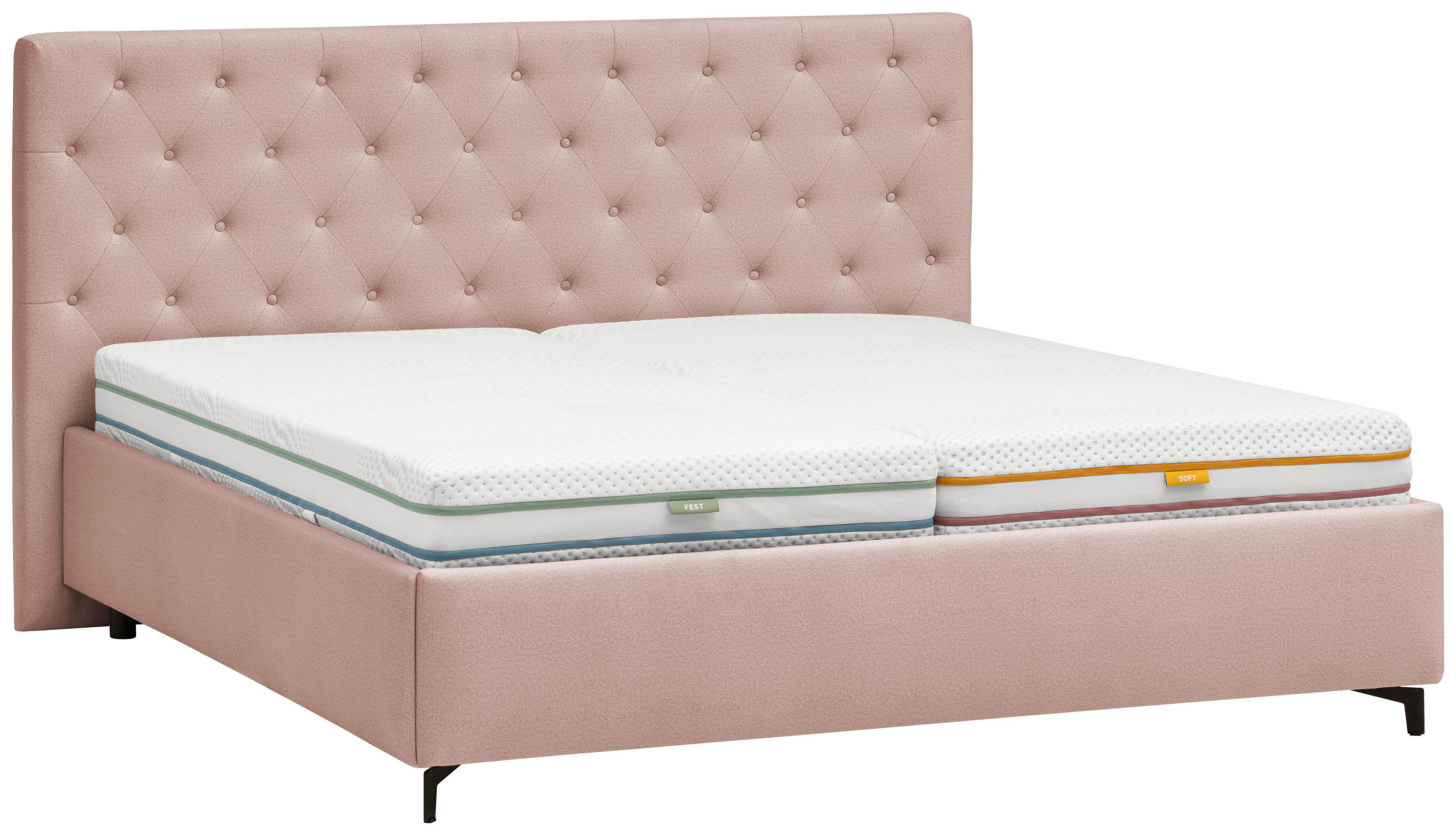 POLSTERBETT 180/200 cm  Hellrosa  - Hellrosa/Birkefarben, Konventionell, Holz/Textil (180/200cm) - Novel