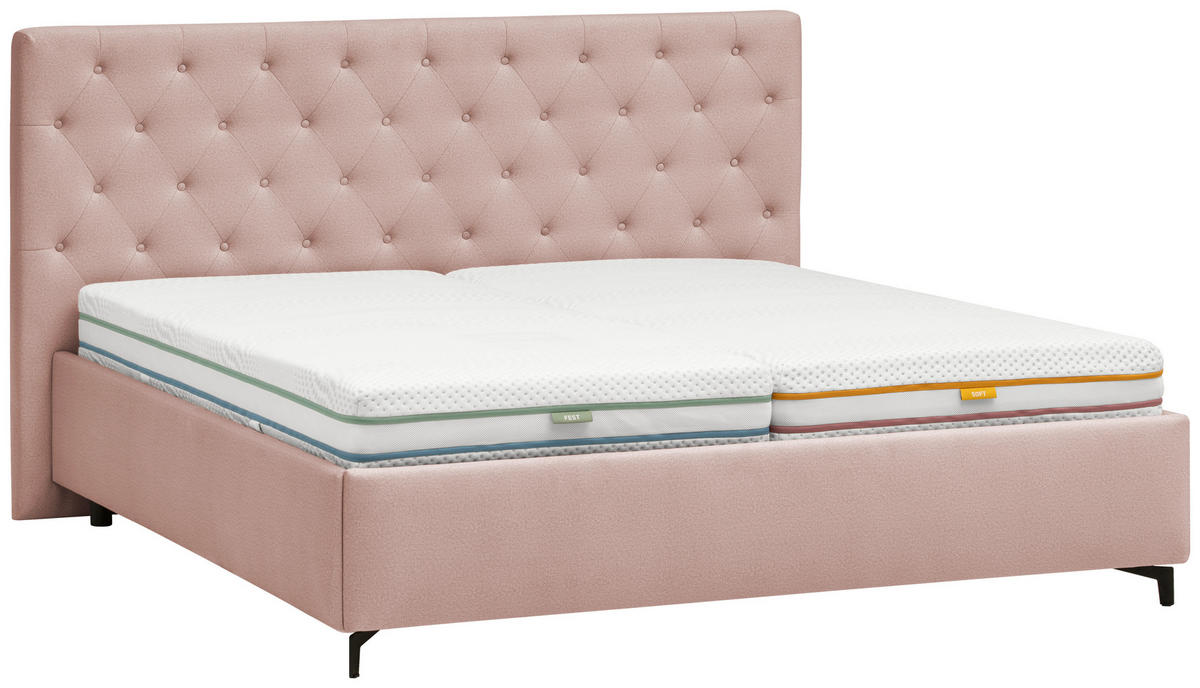 POLSTERBETT gepolstertes Kopfteil, Lattenroste Hellrosa 180/200 cm  - Hellrosa/Birkefarben, KONVENTIONELL, Holz/Textil (180/200cm) - Novel