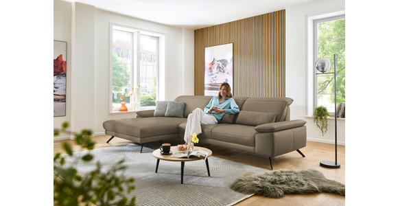 ECKSOFA in Echtleder Hellbraun 193/332 cm - Hellbraun/Schwarz, Design, Leder/Metall (193/332cm) - Dieter Knoll