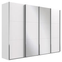 SCHWEBETÜRENSCHRANK 350/216/65 cm,  in Weiß, 4 Tür(en)  - Chromfarben/Weiß, Basics, Glas/Holzwerkstoff (350/216/65cm) - MID.YOU