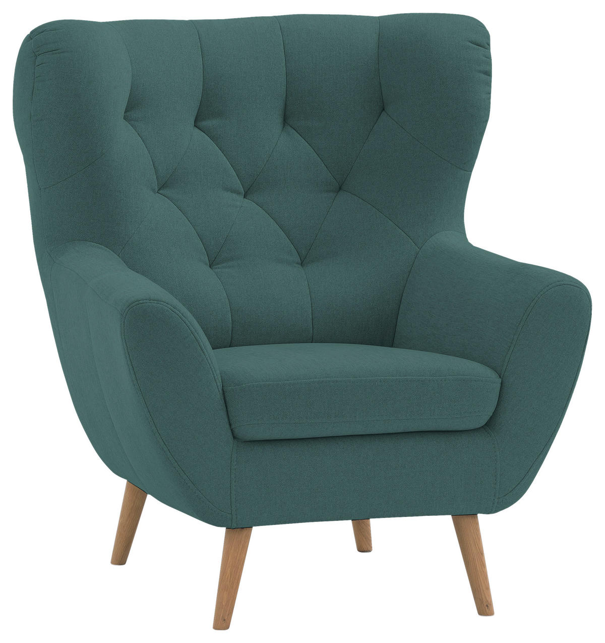 OHRENSESSEL in Flachgewebe Petrol  - Eichefarben/Beige, Design, Holz/Holzwerkstoff (88/104/92cm) - Stylife