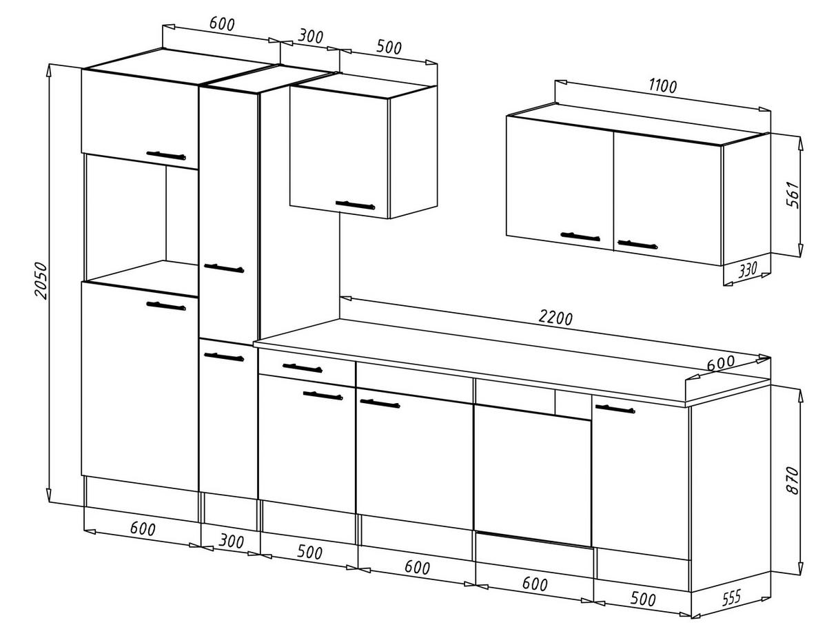 KÜCHENLEERBLOCK 310 cm   in Schwarz  - Edelstahlfarben/Eichefarben, Basics, Holzwerkstoff/Metall (310cm) - Respekta