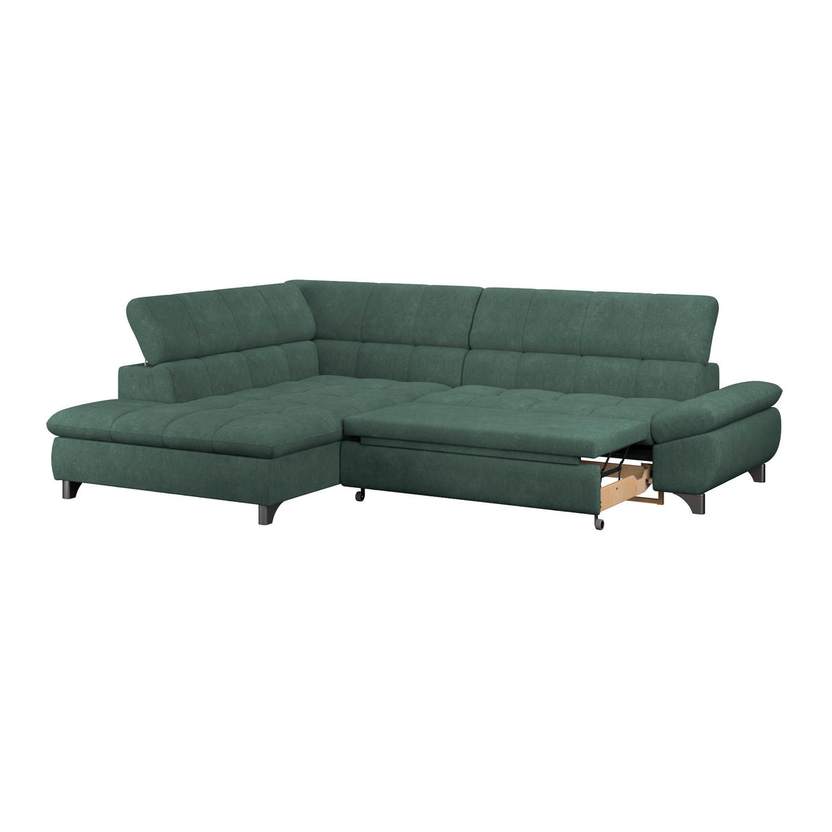 ECKSOFA Waldgrün Chenille  - Waldgrün/Chromfarben, KONVENTIONELL, Textil/Metall (234/312cm) - Livetastic