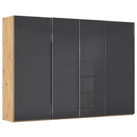SCHWEBETÜRENSCHRANK 316/223/68 cm 4-türig Schwarz, Eiche Artisan  - Chromfarben/Schwarz, Design, Glas/Holzwerkstoff (316/223/68cm) - Novel