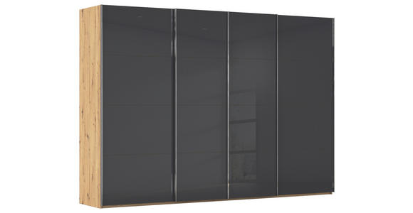 SCHWEBETÜRENSCHRANK  in Schwarz, Eiche Artisan  - Chromfarben/Schwarz, Design, Glas/Holzwerkstoff (316/223/68cm) - Novel