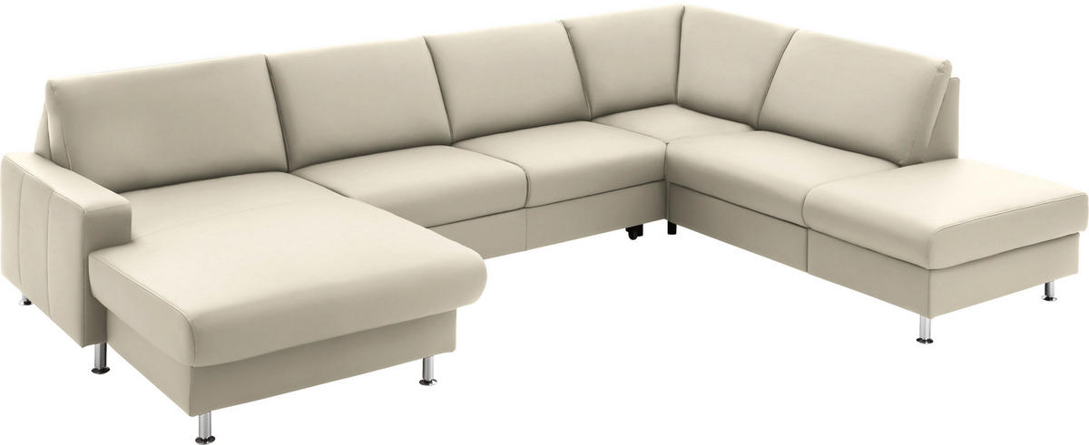 WOHNLANDSCHAFT in Echtleder Creme  - Creme/Alufarben, Design, Leder/Metall (165/339/233cm) - Beldomo Premium