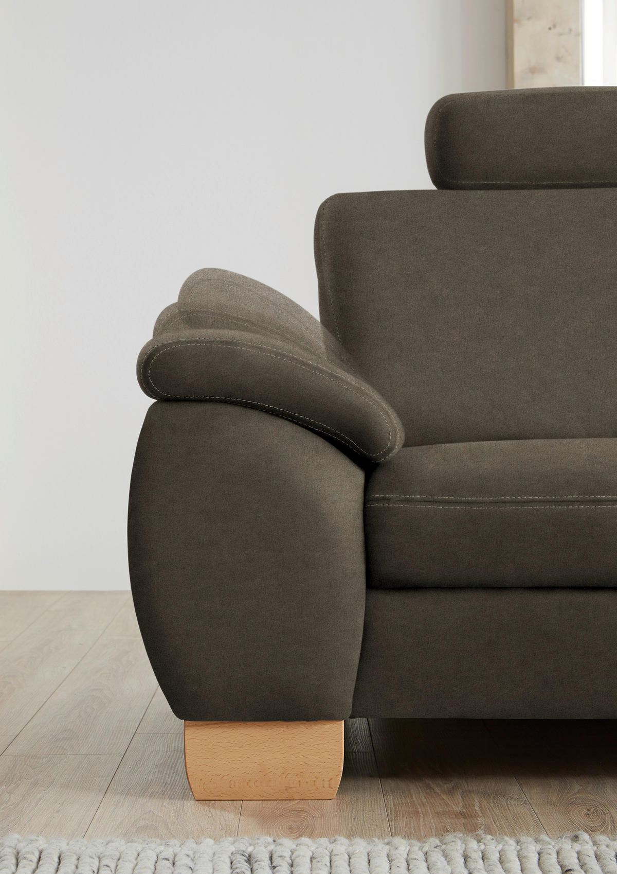 ECKSOFA in Mikrofaser Fango  - Wildeiche/Fango, Natur, Holz/Textil (286/236cm) - Voleo