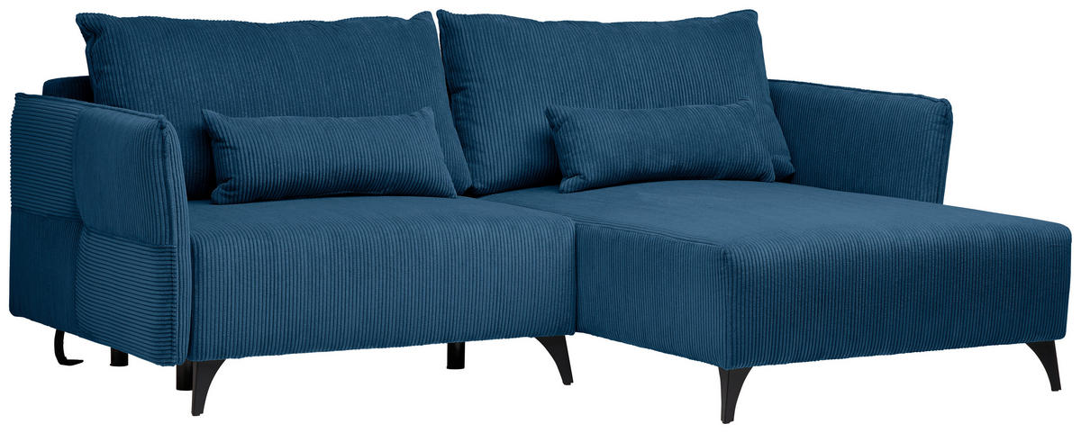 ECKSOFA Blau Cord  - Blau/Schwarz, Design, Textil/Metall (254/175cm) - Stylife