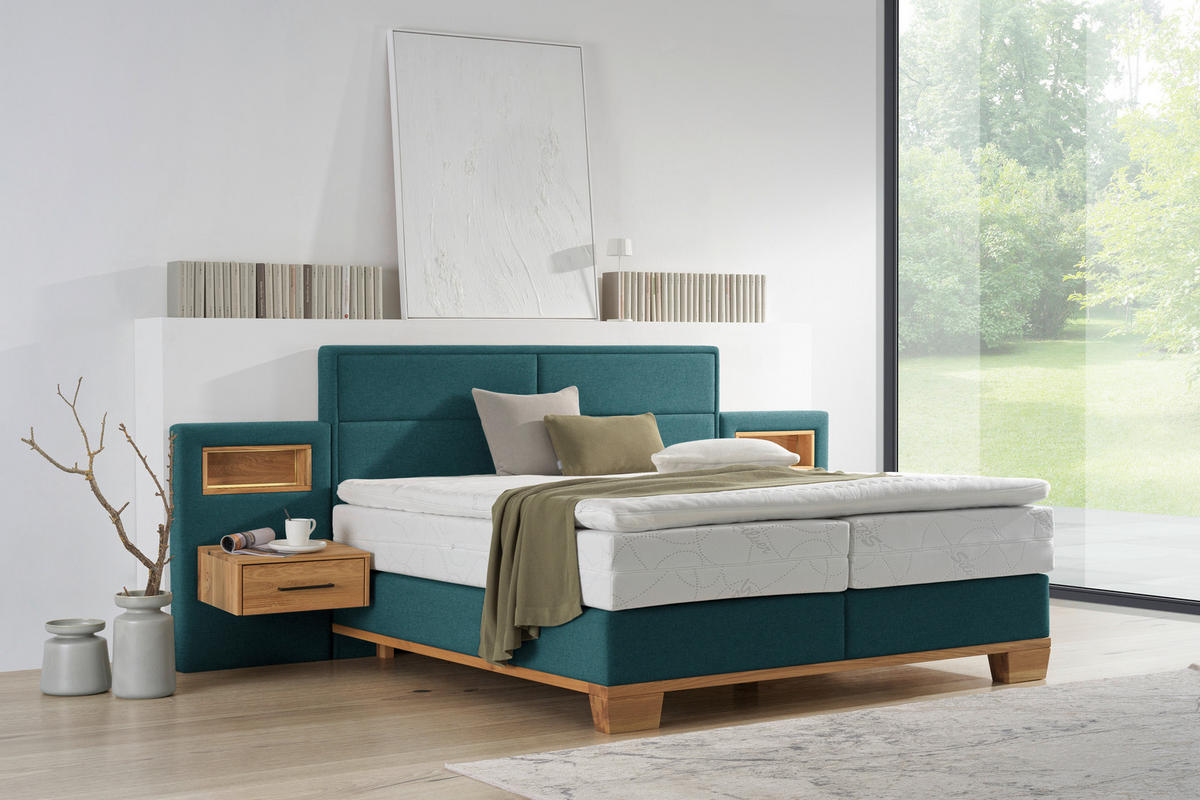 BOXSPRINGBETT 200/200 cm  in Eichefarben, Petrol  - Eichefarben/Petrol, Natur, Holz/Textil (200/200cm) - Valnatura