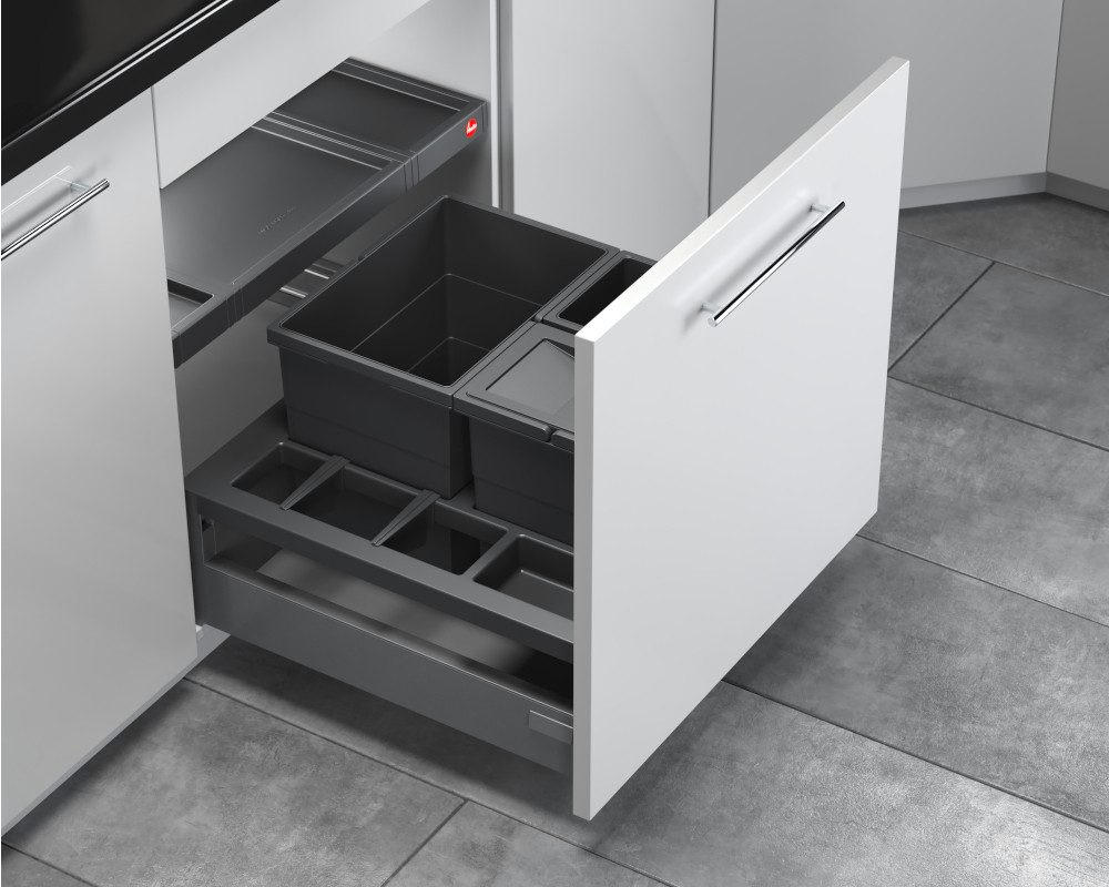 EINBAUABFALLSAMMLER 18 2X 8 l  Kunststoff  - Hellgrau, Basics, Kunststoff (40,7/34/49,1cm) - HKT