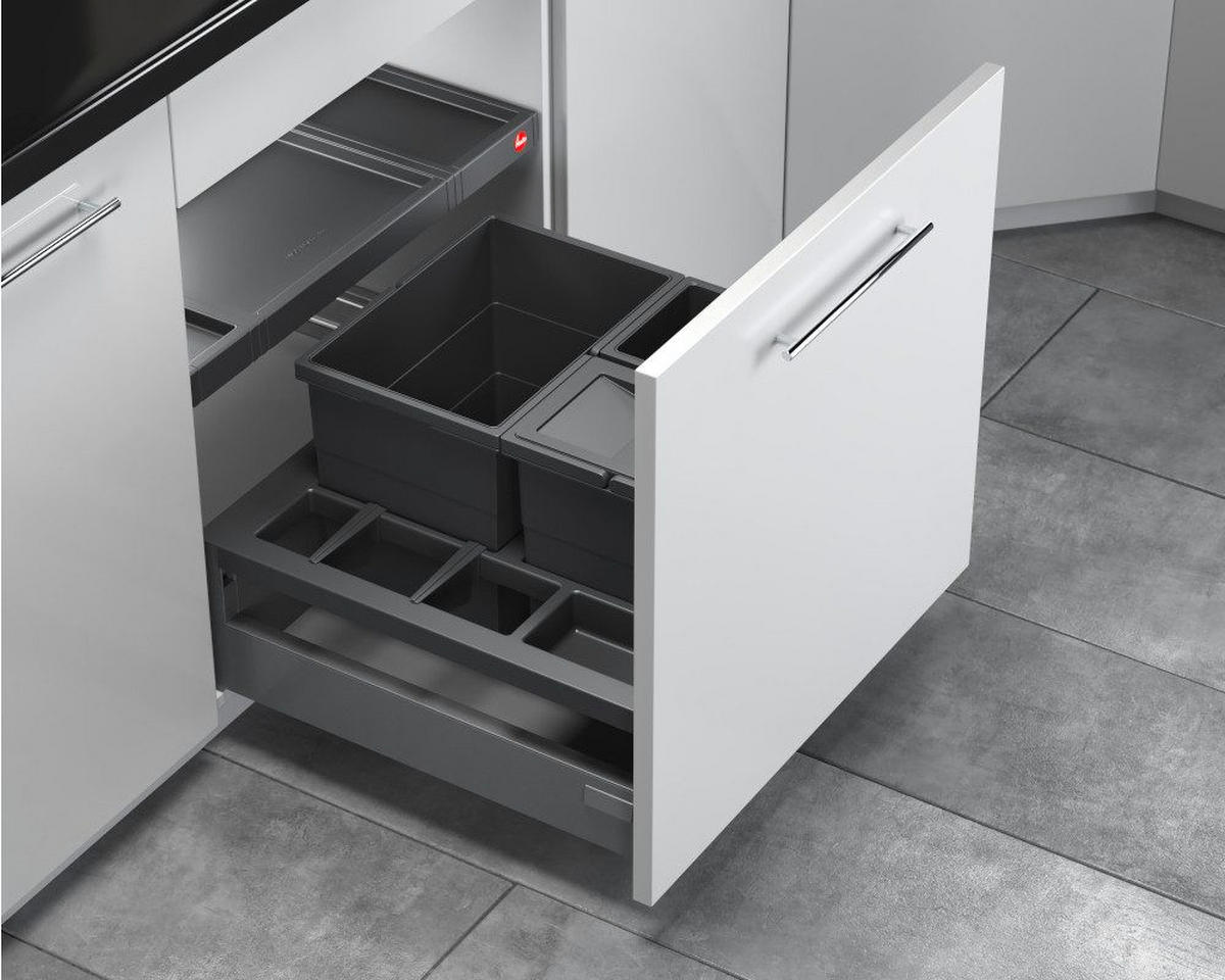 EINBAUABFALLSAMMLER 18 2X 8 l  Kunststoff  - Hellgrau, Basics, Kunststoff (40,7/34/49,1cm) - HKT